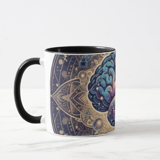 Cosmic Mind Mandala – Abstract Brain Art Mug (Left)