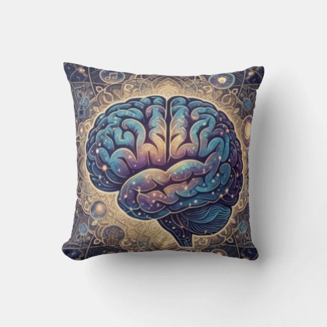 Cosmic Mind Mandala – Abstract Brain Art Throw Pillow (Front)