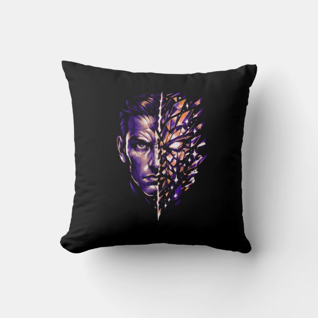 Cosmic Mind Pressure | Bold Futuristic Face Throw  Throw Pillow (Front)