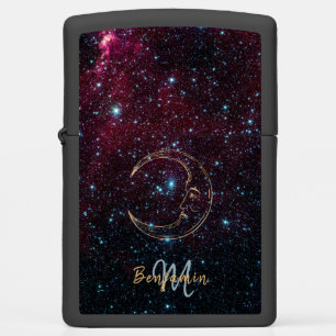 Cosmic Moon Elegant Monogram Cool Maroon Celestial Zippo Lighter