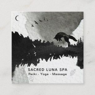 *~* Cosmic Moon Fox Leaping Lunar Pine Trees Square Business Card