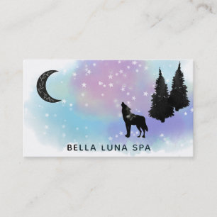 *~* Cosmic Moon Howling Wolf Rainbow Pine Trees Business Card