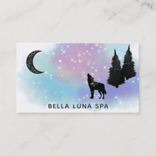 *~* Cosmic Moon Howling Wolf Rainbow Pine Trees Business Card