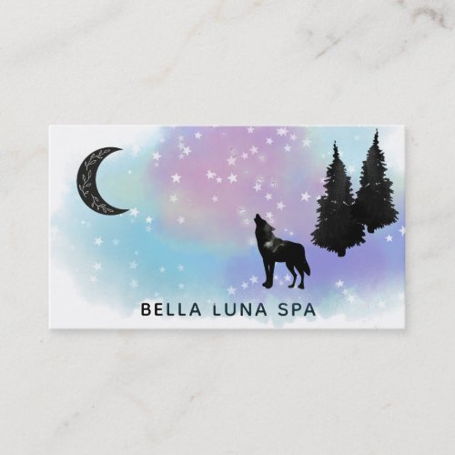  Cosmic Moon Howling Wolf Rainbow Pine Trees Business Card