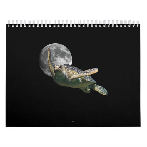 Cosmic Moon Sea Turtle Swimming In Space Premium Calendar