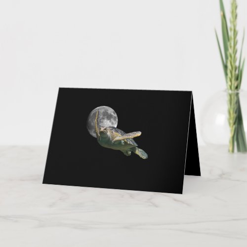 Cosmic Moon Sea Turtle Swimming In Space Premium Card