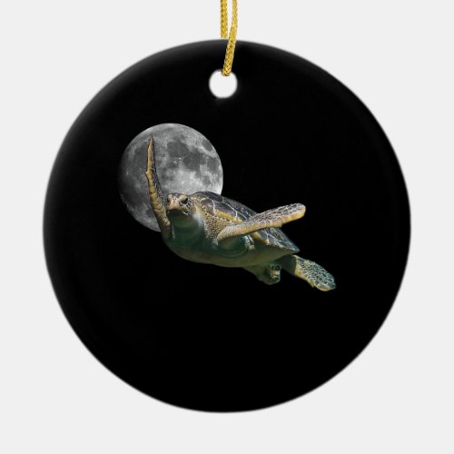 Cosmic Moon Sea Turtle Swimming In Space Premium Ceramic Ornament