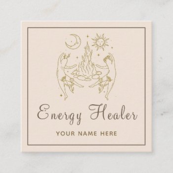 Cosmic Moon & Sun Energy Healer Mystic Light Brown Square Business Card by LovelyVibeZ at Zazzle