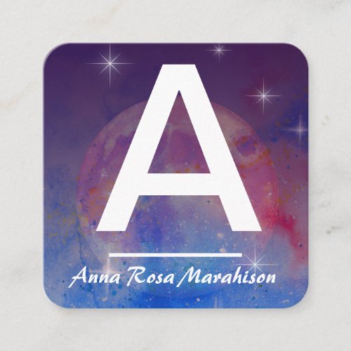  Cosmic Moon Trendy INITIAL QR LOGO PHOTO  Square Business Card