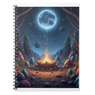 Cosmic Moonlight Campfire Fantasy Spiral Notebook