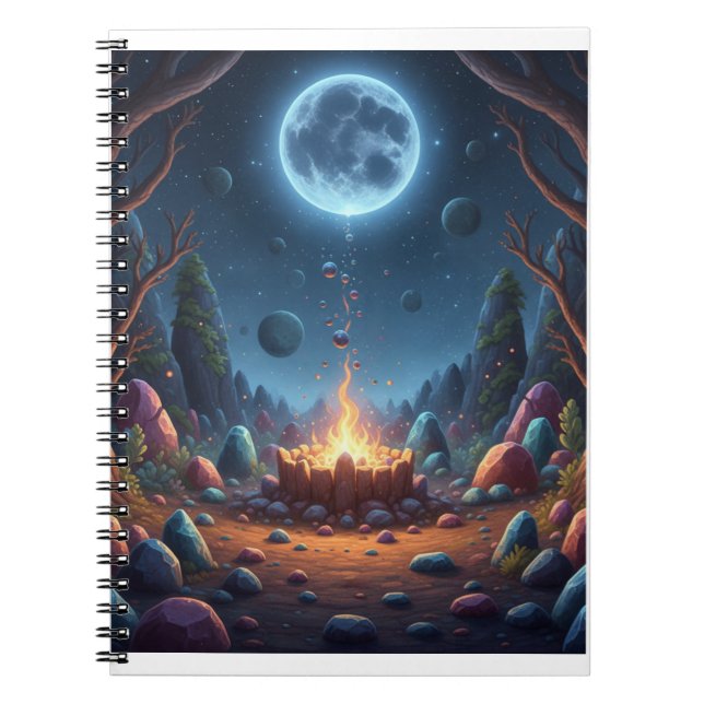 Cosmic Moonlight Campfire Fantasy Spiral Notebook (Front)