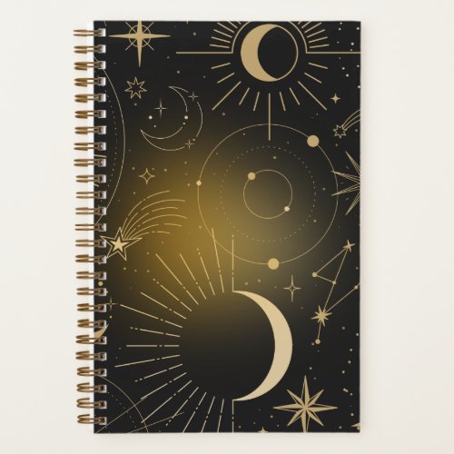 Cosmic Moons  Stars  Navy  Gold Notebook