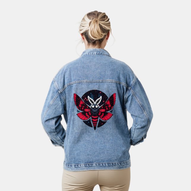Cosmic Moth - Art Folklore Mothman Denim Jacket (Model)