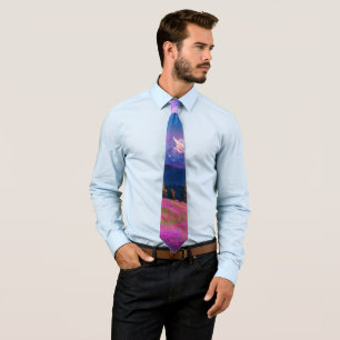 Cosmic Mountain Neon Galaxy Nature Fantasy Neck Tie
