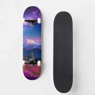 Cosmic Mountain Neon Galaxy Nature Fantasy Skateboard