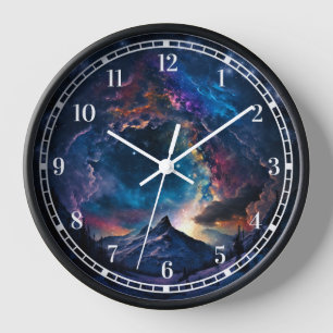 Cosmic Mountain Space Landscape Clock