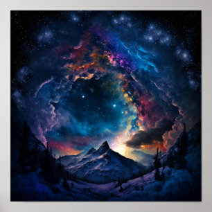 Cosmic Mountain Space Landscape Poster