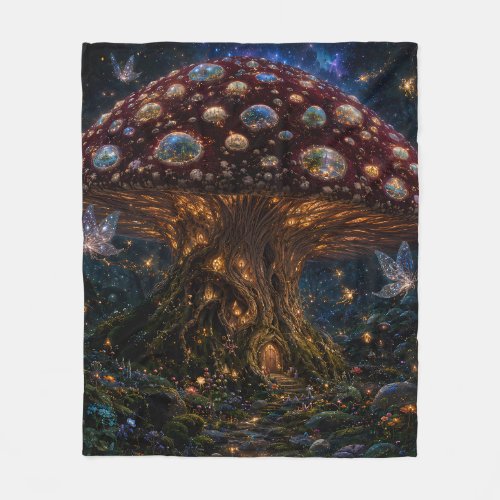 Cosmic Mushroom Kingdom — Bioluminescent Fleece Blanket