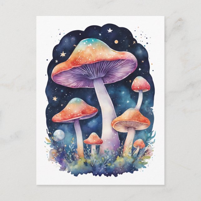 Cosmic Mushrooms Watercolor Art Style Postcard (Front)