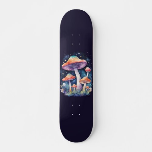 Cosmic Mushrooms Watercolor Art Style Skateboard