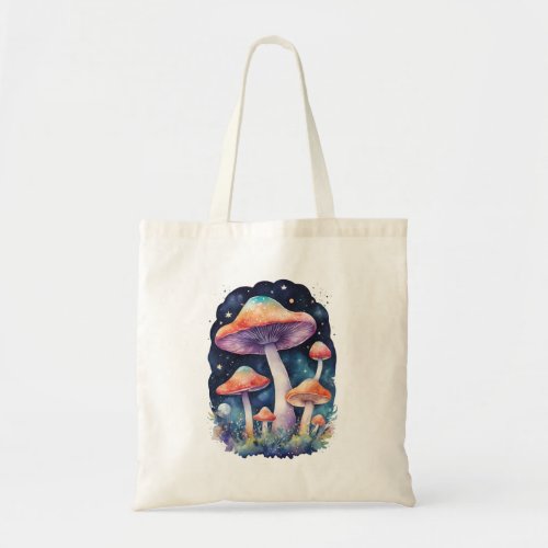 Cosmic Mushrooms Watercolor Art Style Tote Bag