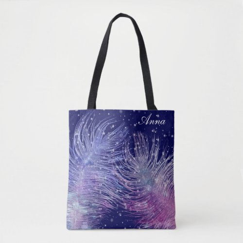  Cosmic Mystical Celestial Feathers Night Blue Tote Bag