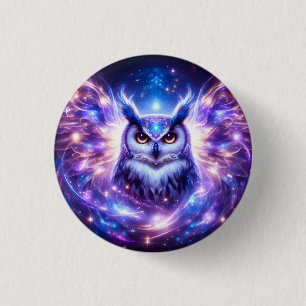 Cosmic Mystical Wisdom Celestial Spiritual Owl Button
