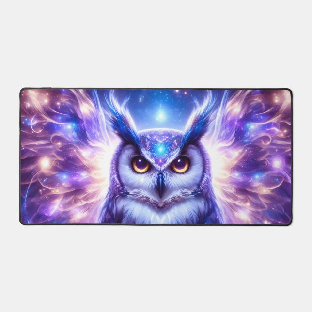 Cosmic Mystical Wisdom Celestial Spiritual Owl  Desk Mat (Front)