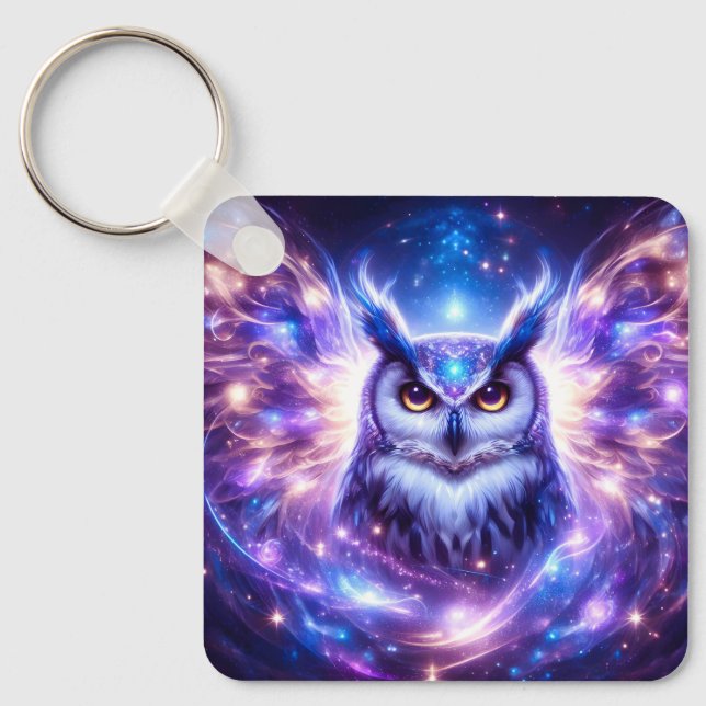 Cosmic Mystical Wisdom Celestial Spiritual Owl  Keychain (Front)