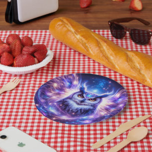 Cosmic Mystical Wisdom Celestial Spiritual Owl Paper Plates