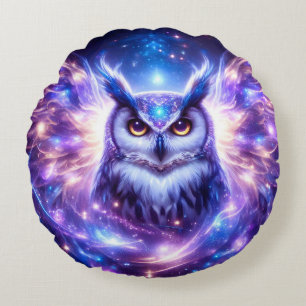 Cosmic Mystical Wisdom Celestial Spiritual Owl Round Pillow