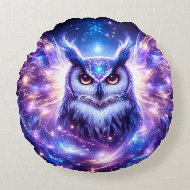 Cosmic Mystical Wisdom Celestial Spiritual Owl  Round Pillow (Front)