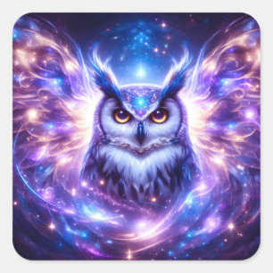 Cosmic Mystical Wisdom Celestial Spiritual Owl Square Sticker