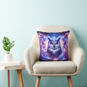 Cosmic Mystical Wisdom Celestial Spiritual Owl Throw Pillow