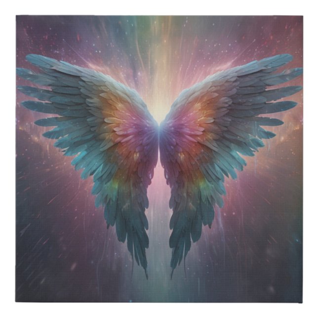*~*Cosmic Neon Glowing Angel Wings AP78 Faux Canvas Print (Front)