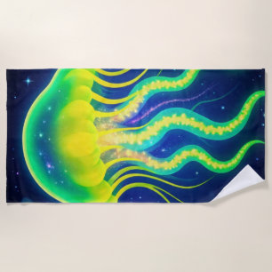 Cosmic Neon Jellyfish Beach Towel