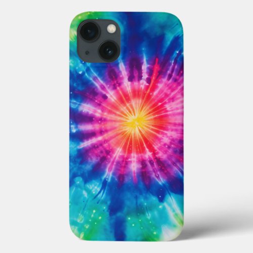 Cosmic neon rainbow tie dye iPhone 13 case