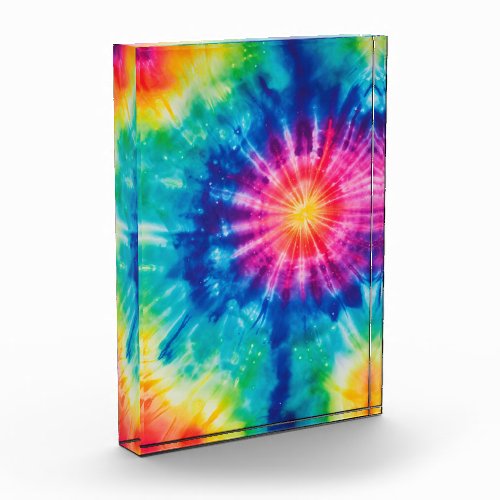 Cosmic neon rainbow tie dye photo block