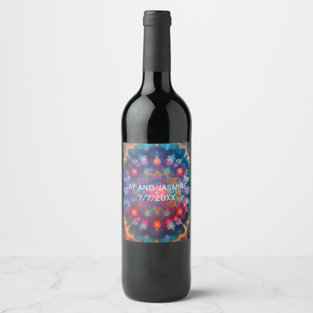 Cosmic New Age Fractal Design Wine Label (Front)