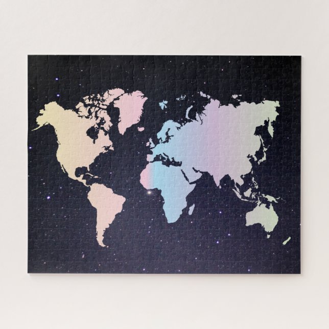 Cosmic Night Galaxy & Holographic Pastel World Map Jigsaw Puzzle (Horizontal)