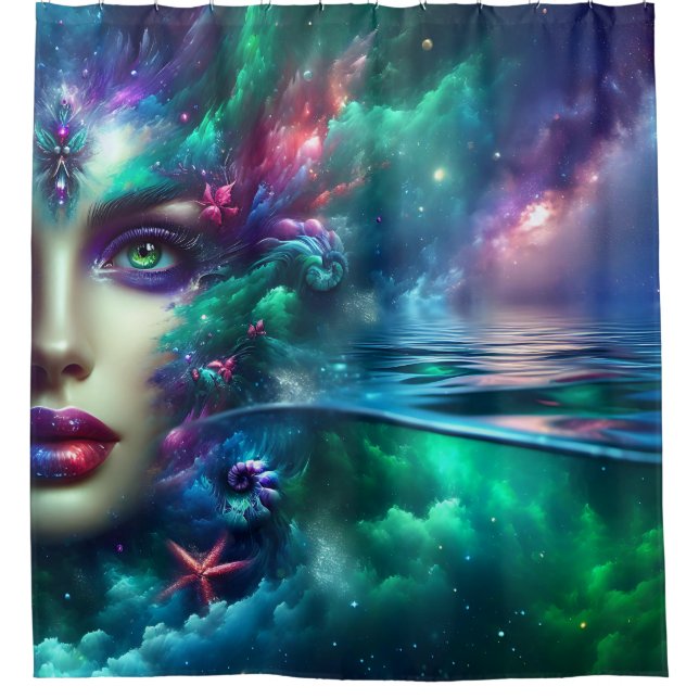 "Cosmic Ocean Mermaid Dreams" Shower Curtain (Front)