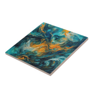 Cosmic Ocean Square – Colourful Abstract Ceramic Tile
