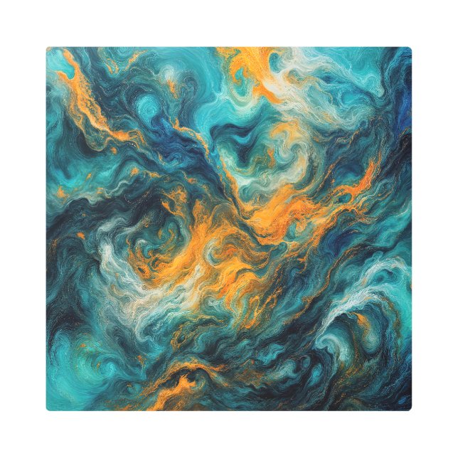 Cosmic Ocean Square – Colourful Abstract Metal Print (Front)