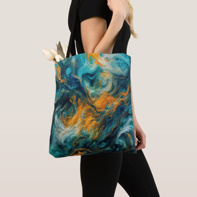 Cosmic Ocean Square – Colourful Abstract Tote Bag (Close Up)