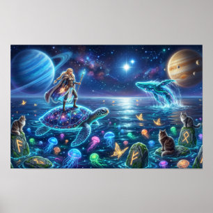 Cosmic Ocean World Turtle — Nordic Fantasy Art  Poster