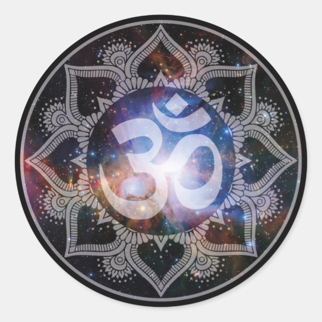 Cosmic Om Mandala Classic Round Sticker (Front)