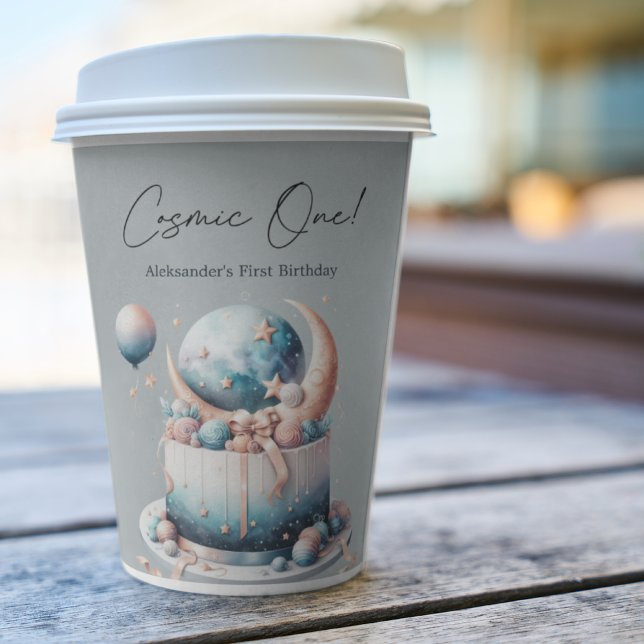 Cosmic One! Celestial 1st Boy Birthday  Paper Cups (Creator Uploaded)