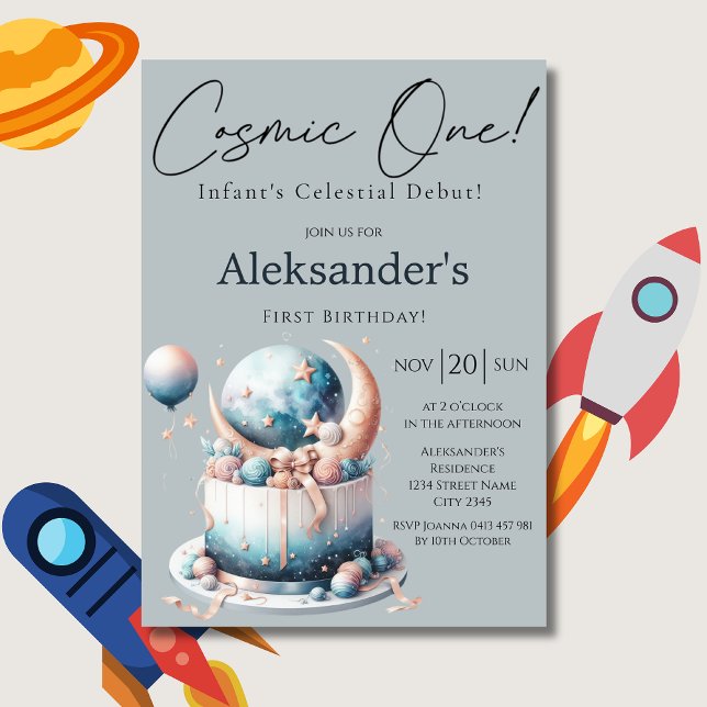 Cosmic One! Celestial Watercolor 1st Boy Birthday  Invitation (Creator Uploaded)
