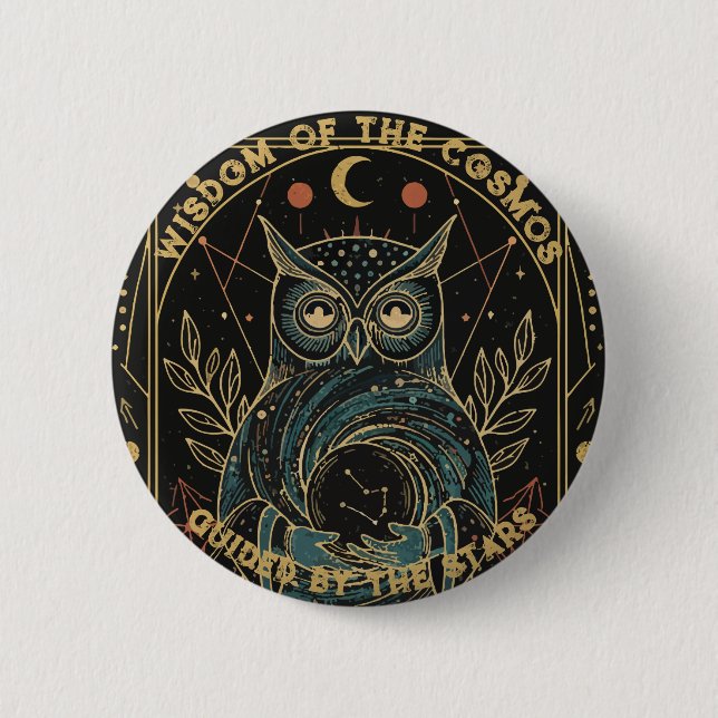 Cosmic Oracle Owl • Mystical Celestial  Button (Front)