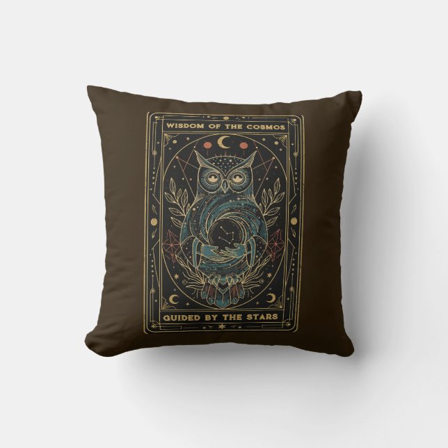 Cosmic Oracle Owl • Mystical Celestial  Throw Pillow (Front)